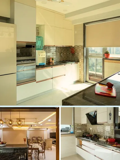 Another view of the kitchen collage, showing the built-in appliances and the sleek, modern design that complements the home's royal aesthetic.