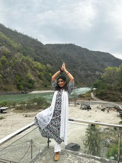 Striking a pose in Rishikesh, a place that is very special to my yoga journey. Retreats here are about strengthening your body and your soul.