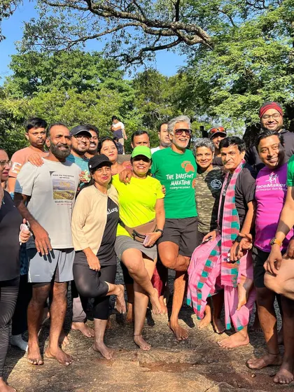 All smiles with the barefoot running tribe. The sense of community and shared passion at these events is something I cherish deeply.
