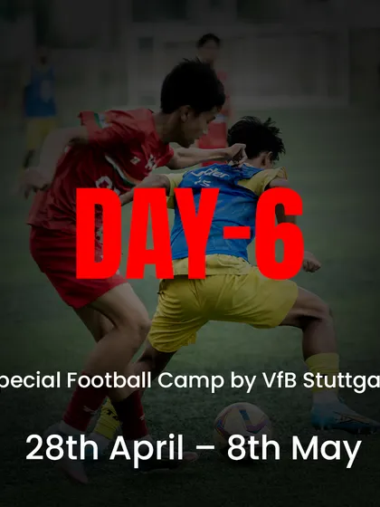 Day 6 of the intensive camp with VfB Stuttgart. The graphic highlights the competitive and high energy nature of the training sessions.