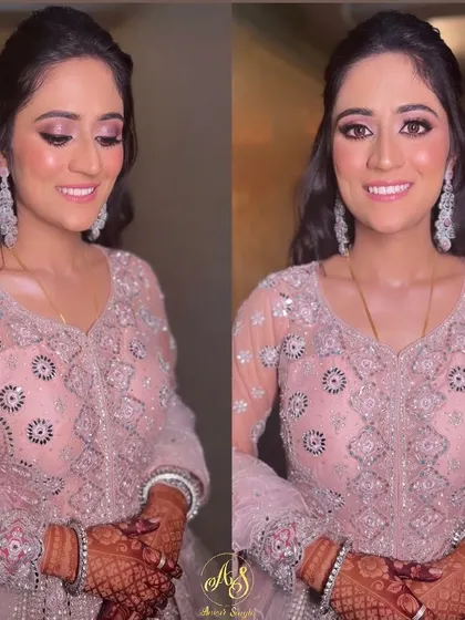 My gorgeous engagement bride Arindam, smiling and happy with her final look. We chose a soft pink shimmery eye to match the delicate work on her beautiful outfit.