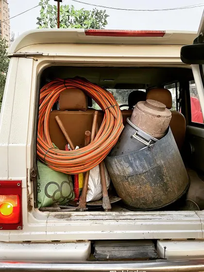 This is my office on wheels. It might not be fancy, but it gets the job done, packed with all the tools, pipes, and equipment needed for a day on site. G63 le leta to ye kaise karta?