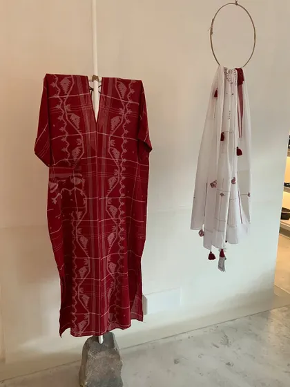 A simple yet elegant red ikat kurta on display. Jaipur's boutiques are full of beautifully handcrafted pieces that celebrate traditional Indian textiles.