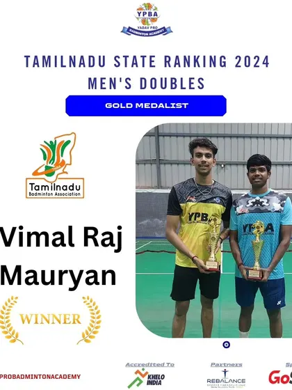 Vimal Raj and Mauryan crowned Men's Doubles Champions at the Tamil Nadu State Ranking 2024.