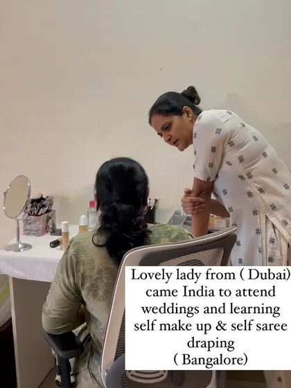 This lovely lady from Dubai came to India for weddings and is using her time to learn both self makeup and saree draping. It's a great way to prepare for the festive season.