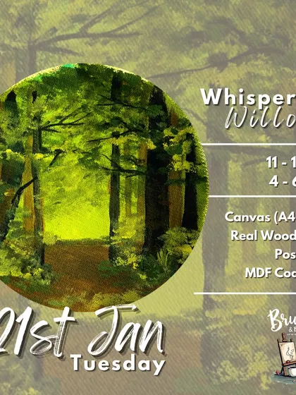 "Whispering Willows" painted on a wood slice. This theme is available on canvas, postcards, or coasters as well.