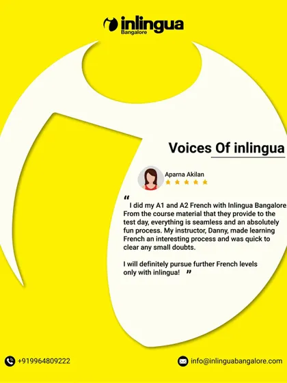 Aparna Akilan found her A1 and A2 French journey with us to be a seamless and fun process. She praises her instructor for making learning interesting and is committed to pursuing further French levels only with Inlingua.
