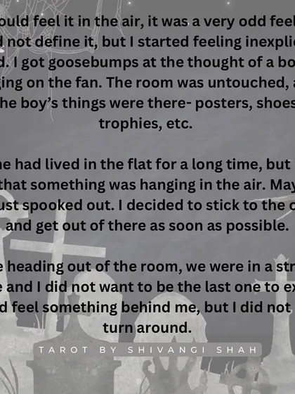 A story of a house party where a group visits the apartment of a boy who had hung himself, leading to nightmares and a lingering spiritual presence.