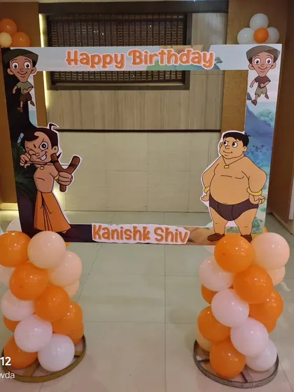 A fun photo booth frame for a Chota Bheem themed birthday party.