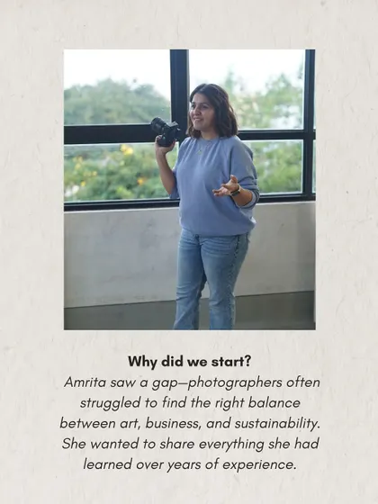 An image of me teaching, paired with text explaining the vision behind the academy: to balance art, business, and sustainability.