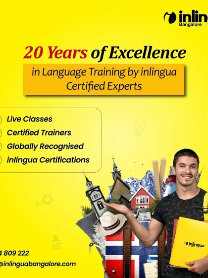 This graphic marks our 20 years of excellence in language training. Our certified experts have made learning accessible and effective, fostering growth and connection for two decades.