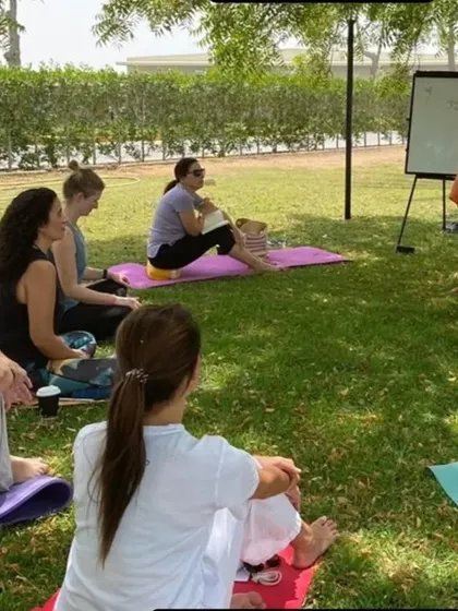 An outdoor philosophy class during a yoga retreat in Dubai. I believe in making the profound teachings of Vedanta practical and applicable to everyday life, wherever we are.