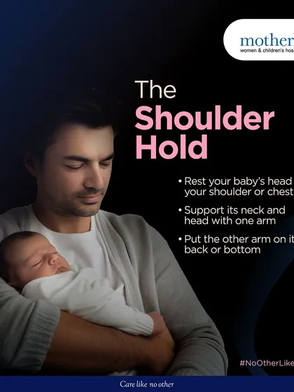 The shoulder hold is perfect for burping or just a cozy cuddle. We demonstrate how to rest your baby's head on your shoulder while supporting their neck and back, keeping them safe and snug.