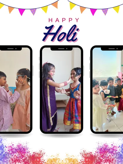 Gently applying colors to a friend's face during Holi. This act teaches children about consent and respectful celebration, ensuring everyone feels safe and happy.