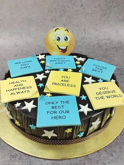 A sticky notes cake covered in sweet, encouraging messages. It's a heartwarming way to show someone you care on their birthday.