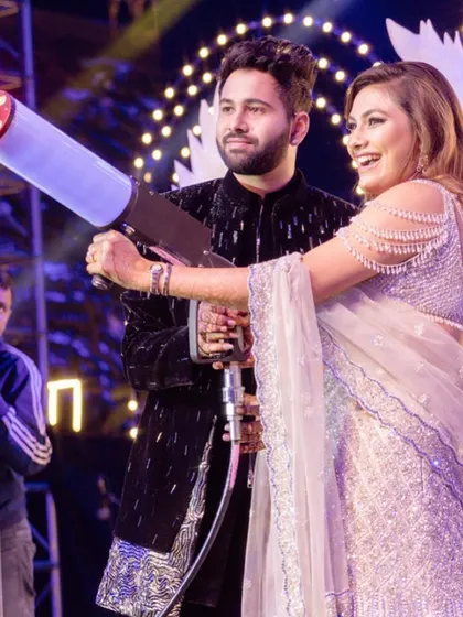 Fun moments on the sangeet stage. My bride is having a blast, and her makeup looks as fresh as when we first applied it.