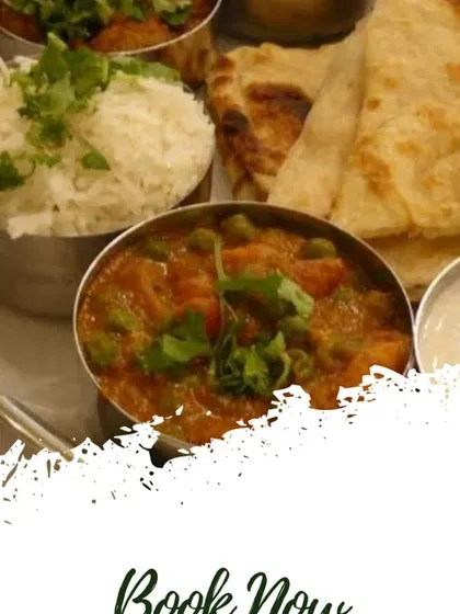 This is what our food looks like when served. A classic North Indian thali with mix veg, rice, and soft naan, just like you would enjoy at home.