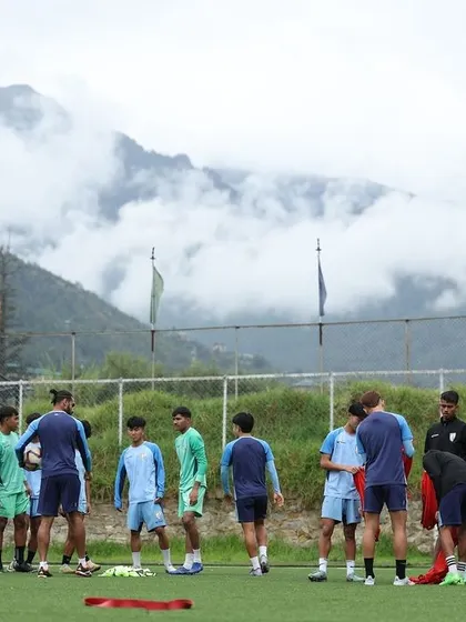 A training session with the Indian U17 team set against the stunning backdrop of Bhutan. Even in beautiful surroundings, the focus remains on preparation and hard work.