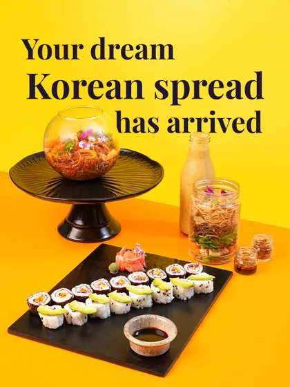 My pure veg adventure takes you around the world. Here is a glimpse of my vegetarian Korean spread, featuring colourful sushi rolls and a beautifully presented shirataki noodle bowl.