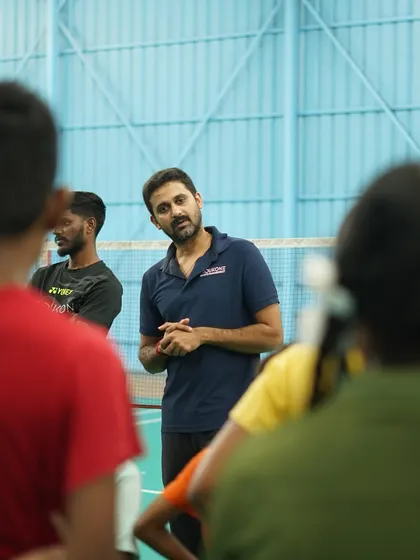 Our Head Coach Aditya Prakash, a former National Team gold medalist, addressing a group of young players at ARK Sports Academy.