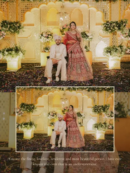 A collage showing the couple's formal stage portraits. These are the classic, must have shots that families cherish for generations.