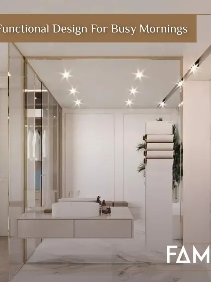 This bright, modern bathroom is designed for busy mornings. The floating vanity is crafted from M-Core, offering a functional, durable surface that resists moisture and bacteria, making your routine seamless and stress-free.
