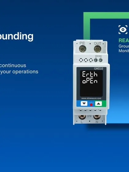 A promotional graphic for the GMD 10, highlighting its real-time monitoring and proactive alerts for reliable grounding.