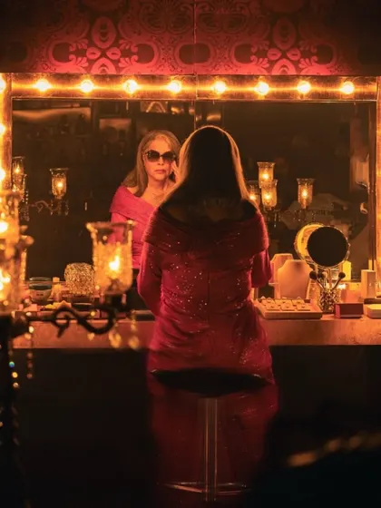 A quiet moment in the vanity room. Styling Zeenat Aman for the disco themed campaign involved creating a look that was both glamorous and true to her iconic 70s persona.