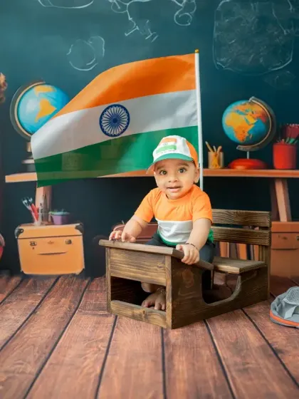 This little student is ready for the Republic Day parade, complete with a cap and the Indian flag.