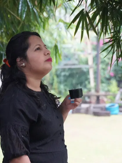 A moment of peace with a cup of tea, surrounded by the bamboo groves at our resort.