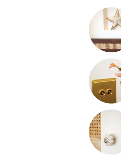 Quirky details make a house a home. This collection of close-ups from a Goan villa shows custom door knobs, a starfish detail on a cane headboard, and other small touches that add charm and personality to the space.