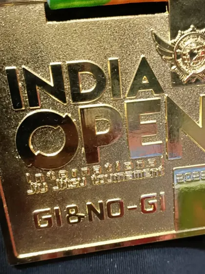 A close-up of the gold medal from the India Open Gi & No-Gi tournament. A reminder of the hard work.