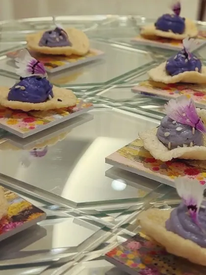 A beautiful canapé from our Rahul Mishra event. The colors and delicate presentation were inspired by the designer's Spring/Summer couture, translating the beauty of his garments into a single bite.