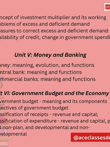 Continuing with the syllabus, this image explains Unit V (Money and Banking) and Unit VI (Government Budget and the Economy).