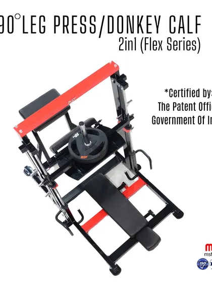 Our patented 2-in-1 90-Degree Leg Press and Donkey Calf machine, certified for its innovative design.
