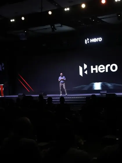 A speaker on stage at the Hero National Parts Dealers Meet. We managed the content and show run for this international conference.