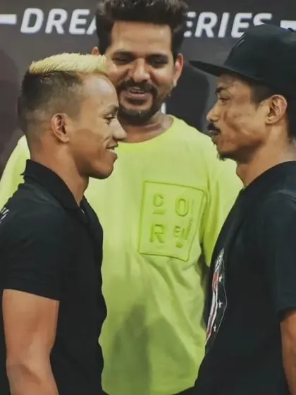 The calm before the storm. Our fighter faces his opponent at the official weigh-ins for the Warrior's Dream Series main event. The intensity is real.