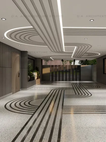 This render showcases one of my signature design elements: a continuous inlay pattern that flows from the floor to the ceiling. This technique creates a seamless and visually striking narrative, guiding the eye and unifying the entire space with a single, elegant gesture.
