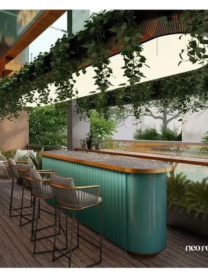 A duplicate of the outdoor bar concept, showcasing the sophisticated design from a consistent angle.