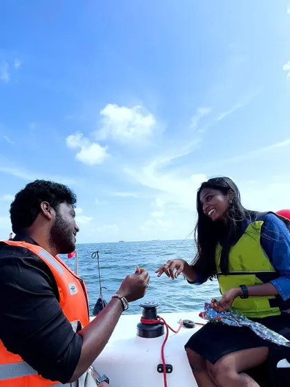 All smiles after the proposal. A yacht provides a luxurious and private setting for a truly memorable engagement.