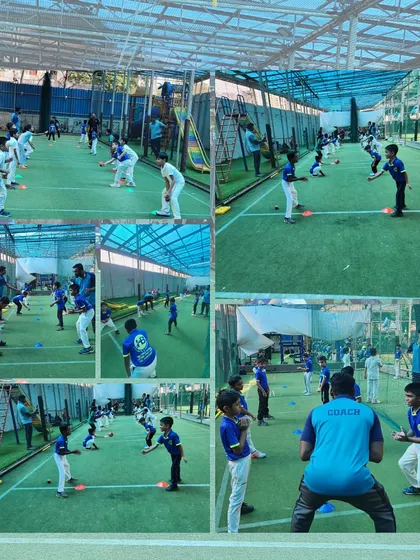 Strong start, right guidance. This collage shows our kids engaged in various training exercises, from batting practice to warm-ups, all under the supervision of our well-trained coaches.