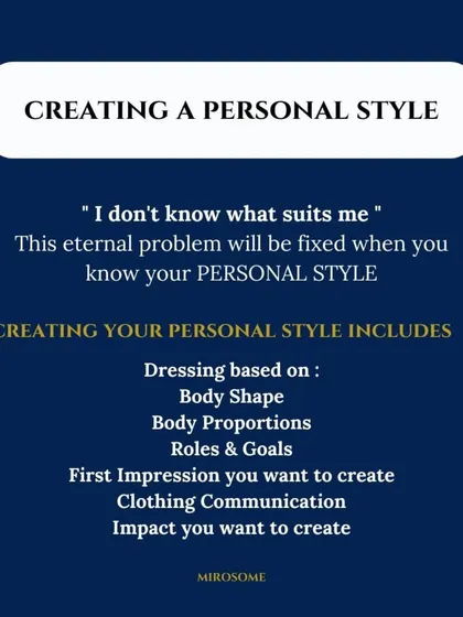 Creating a Personal Style will fix the eternal problem of "I don't know what suits me." This service involves dressing based on your body shape, roles, goals, and the first impression you want to create.