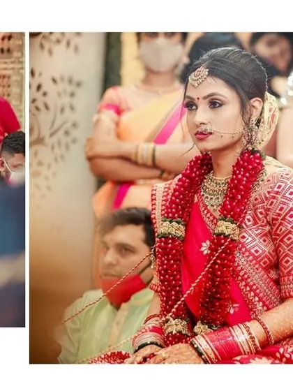 A collage capturing the "Best Moment of the Day," focusing on the bride and groom's expressions during the ceremony.