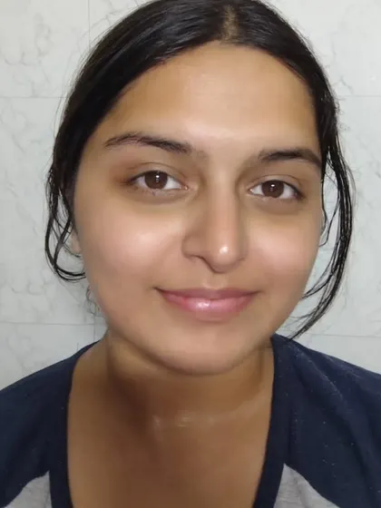 Before: A clean canvas for a bold, editorial foxtail eyeliner look.