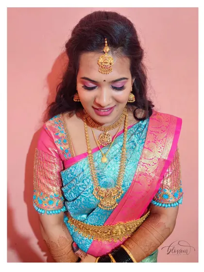 Another angle of this colourful engagement look. The makeup was designed to be bold yet elegant, with a flawless base and well-defined features.