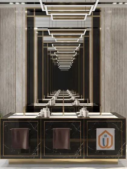 A stunning commercial washroom design featuring an infinity mirror effect, creating a visually dramatic and memorable experience.