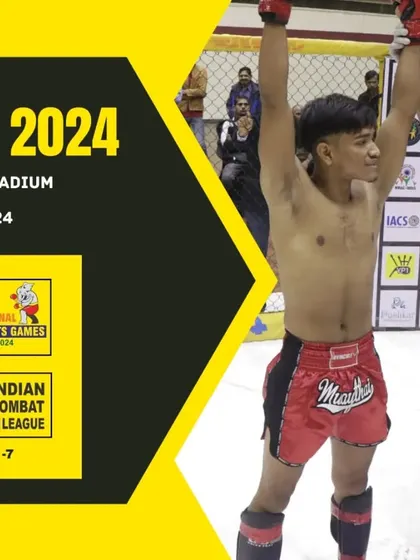 Our training prepares you for the highest levels of competition. Here is one of our fighters celebrating a victory at the National Martial Arts Games (NMAG 2024), a testament to the effectiveness of our MMA and combat sports coaching.