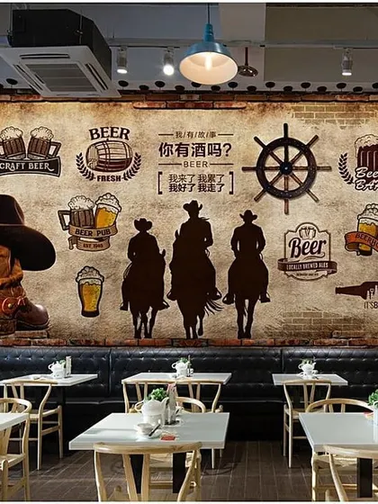 A duplicate of media 205, this mural is great for businesses looking to establish a strong thematic identity, such as a craft beer bar or a steakhouse.