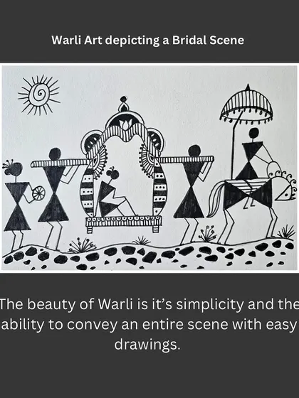 The beauty of Warli is its simplicity and ability to convey an entire scene with easy drawings, like this bridal procession.