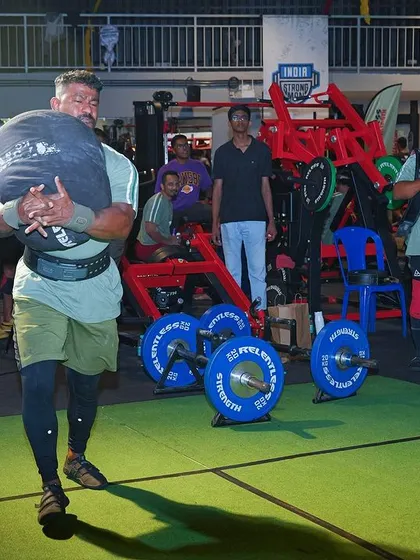Another angle of the sandbag carry in competition. This movement builds the kind of real-world strength that makes you prepared for anything.